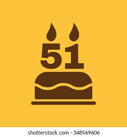 The birthday cake with candles in the form of number 51 icon. Birthday symbol. Flat Vector illustration