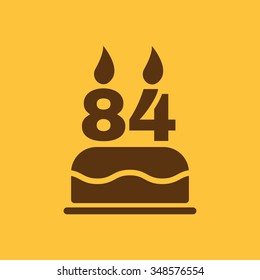 The birthday cake with candles in the form of number 84 icon. Birthday symbol. Flat Vector illustration
