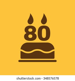 The birthday cake with candles in the form of number 80 icon. Birthday symbol. Flat Vector illustration