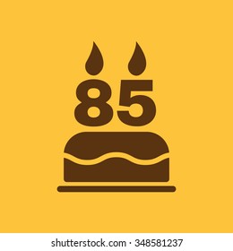 The birthday cake with candles in the form of number 85 icon. Birthday symbol. Flat Vector illustration
