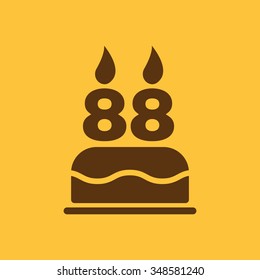The birthday cake with candles in the form of number 88 icon. Birthday symbol. Flat Vector illustration