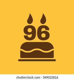 The birthday cake with candles in the form of number 96 icon. Birthday symbol. Flat Vector illustration