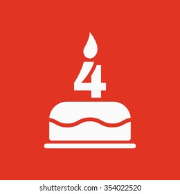 The birthday cake with candles in the form of number 4 icon. Birthday symbol. Flat Vector illustration