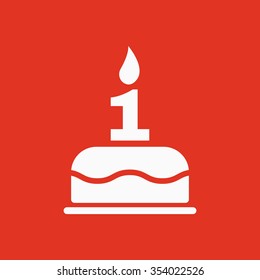 The birthday cake with candles in the form of number 1 icon. Birthday symbol. Flat Vector illustration