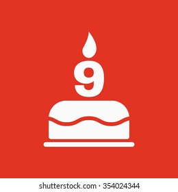 The birthday cake with candles in the form of number 9 icon. Birthday symbol. Flat Vector illustration