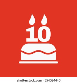 The birthday cake with candles in the form of number 10 icon. Birthday symbol. Flat Vector illustration