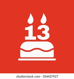 The birthday cake with candles in the form of number 13 icon. Birthday symbol. Flat Vector illustration