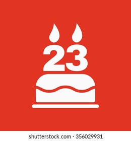 The birthday cake with candles in the form of number 23 icon. Birthday symbol. Flat Vector illustration