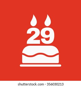 The birthday cake with candles in the form of number 29 icon. Birthday symbol. Flat Vector illustration