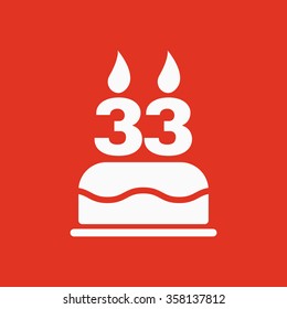 The birthday cake with candles in the form of number 33 icon. Birthday symbol. Flat Vector illustration