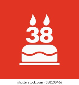 The birthday cake with candles in the form of number 38 icon. Birthday symbol. Flat Vector illustration