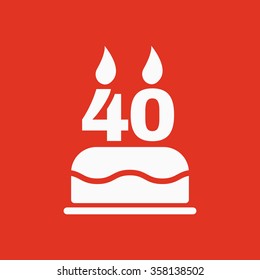 The birthday cake with candles in the form of number 40 icon. Birthday symbol. Flat Vector illustration