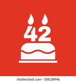 The birthday cake with candles in the form of number 42 icon. Birthday symbol. Flat Vector illustration