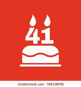 The birthday cake with candles in the form of number 41 icon. Birthday symbol. Flat Vector illustration