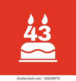 The birthday cake with candles in the form of number 43 icon. Birthday symbol. Flat Vector illustration