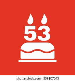 The birthday cake with candles in the form of number 53 icon. Birthday symbol. Flat Vector illustration
