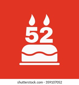 The birthday cake with candles in the form of number 52 icon. Birthday symbol. Flat Vector illustration
