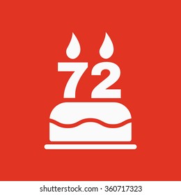 The birthday cake with candles in the form of number 72 icon. Birthday symbol. Flat Vector illustration