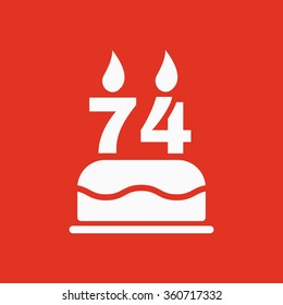 The birthday cake with candles in the form of number 74 icon. Birthday symbol. Flat Vector illustration