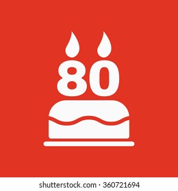The birthday cake with candles in the form of number 80 icon. Birthday symbol. Flat Vector illustration