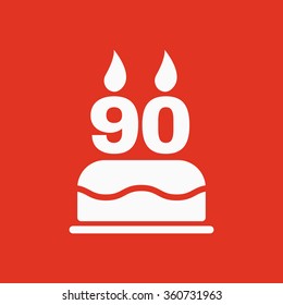 The birthday cake with candles in the form of number 90 icon. Birthday symbol. Flat Vector illustration