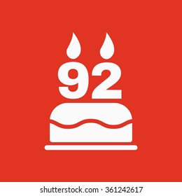 The birthday cake with candles in the form of number 92 icon. Birthday symbol. Flat Vector illustration