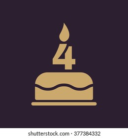 The birthday cake with candles in the form of number 4 icon. Birthday symbol. Flat Vector illustration