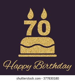 The birthday cake with candles in the form of number 70 icon. Birthday symbol. Flat Vector illustration
