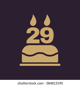 The birthday cake with candles in the form of number 29 icon. Birthday symbol. Flat Vector illustration