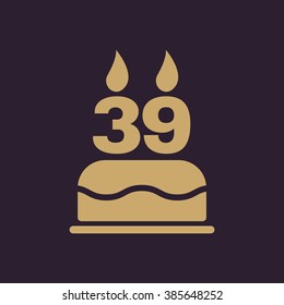 The birthday cake with candles in the form of number 39 icon. Birthday symbol. Flat Vector illustration