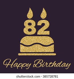 The birthday cake with candles in the form of number 82 icon. Birthday symbol. Gold sparkles and glitter Vector illustration