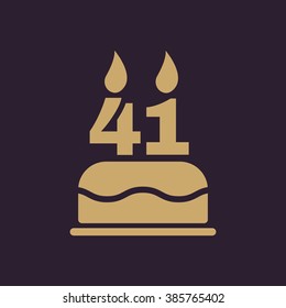The birthday cake with candles in the form of number 41 icon. Birthday symbol. Flat Vector illustration