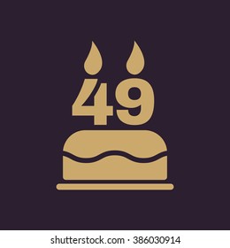 The birthday cake with candles in the form of number 49 icon. Birthday symbol. Flat Vector illustration