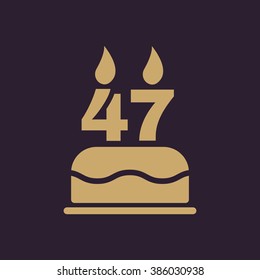 The birthday cake with candles in the form of number 47 icon. Birthday symbol. Flat Vector illustration
