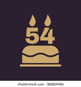 The birthday cake with candles in the form of number 54 icon. Birthday symbol. Flat Vector illustration
