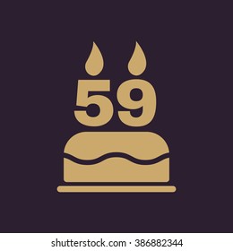 The birthday cake with candles in the form of number 59 icon. Birthday symbol. Flat Vector illustration