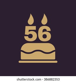 The birthday cake with candles in the form of number 56 icon. Birthday symbol. Flat Vector illustration