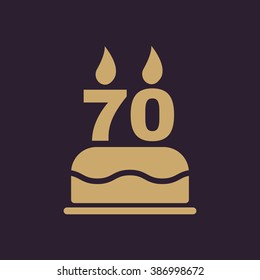 The birthday cake with candles in the form of number 70 icon. Birthday symbol. Flat Vector illustration