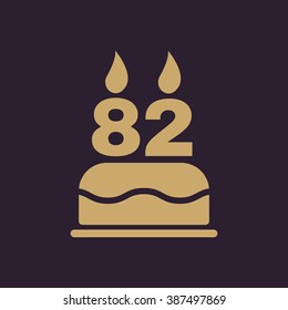 The birthday cake with candles in the form of number 82 icon. Birthday symbol. Flat Vector illustration