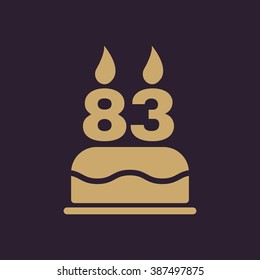 The birthday cake with candles in the form of number 83 icon. Birthday symbol. Flat Vector illustration