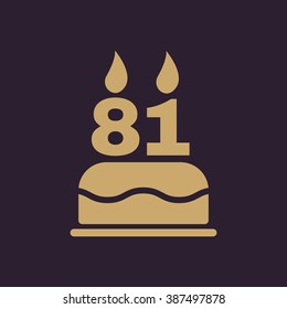 The birthday cake with candles in the form of number 81 icon. Birthday symbol. Flat Vector illustration
