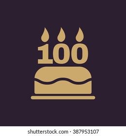 The birthday cake with candles in the form of number 100 icon. Birthday symbol. Flat Vector illustration