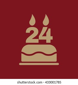 The birthday cake with candles in the form of number 24 icon. Birthday symbol. Flat Vector illustration
