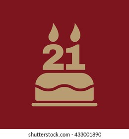 The birthday cake with candles in the form of number 21 icon. Birthday symbol. Flat Vector illustration