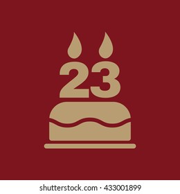 The birthday cake with candles in the form of number 23 icon. Birthday symbol. Flat Vector illustration