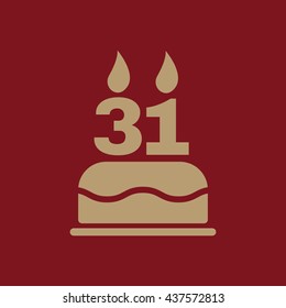 The birthday cake with candles in the form of number 31 icon. Birthday symbol. Flat Vector illustration