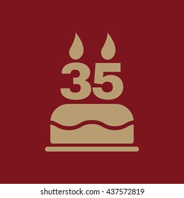 The birthday cake with candles in the form of number 35 icon. Birthday symbol. Flat Vector illustration