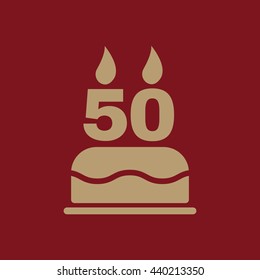 The birthday cake with candles in the form of number 50 icon. Birthday symbol. Flat Vector illustration