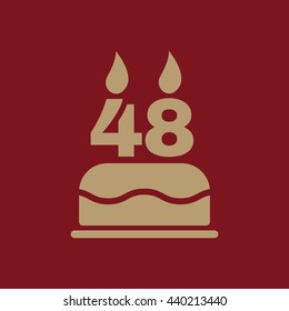The birthday cake with candles in the form of number 48 icon. Birthday symbol. Flat Vector illustration