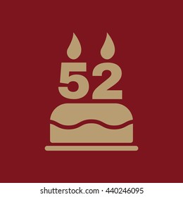 The birthday cake with candles in the form of number 52 icon. Birthday symbol. Flat Vector illustration